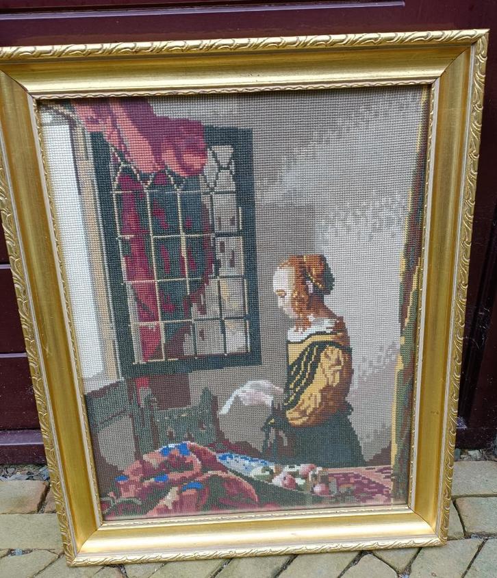 Geborduurd Brieflezend meisje bij het venster - Vermeer, Hobby en Vrije tijd, Borduren en Borduurmachines, Gebruikt, Handborduren