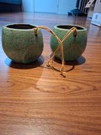 Set van 2 groene hangpotten, Tuin en Terras, Gebruikt, Rond, Ophalen of Verzenden, Balkon