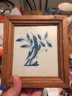 Oud tegeltje met vogel in houten lijst, Antiek en Kunst, Ophalen of Verzenden
