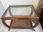 Vintage Rotan Bijzettafel met Glasplaat, Huis en Inrichting, Tafels | Salontafels, Ophalen, Gebruikt, 50 tot 100 cm, Vierkant