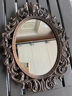 Oude vintage spiegel met messing krul rand made in Italy, Ophalen of Verzenden
