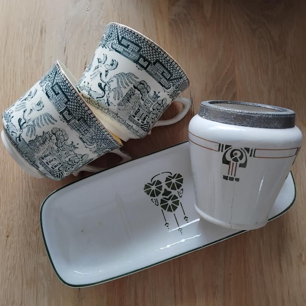 Lepelvaasje, lampetbakje, 2 kopjes, Antiek en Kunst, Curiosa en Brocante, Ophalen of Verzenden