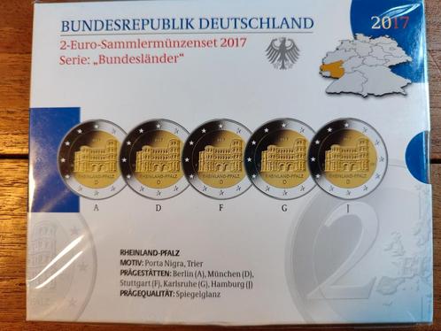 Duitsland 5 x 2 euro Proof 2017 ADGFJ PP RHEINLAND-PFALZ, Postzegels en Munten, Munten | Europa | Euromunten, Setje, 2 euro, Duitsland