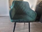 2x Moderne fluwelen eetkamerstoelen – donkergroen, Ophalen of Verzenden, Zo goed als nieuw, Overige kleuren, Stof