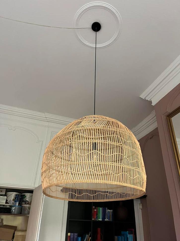 Rieten lampenkap, Huis en Inrichting, Lampen | Hanglampen, Zo goed als nieuw, 75 cm of meer, Overige materialen, Ophalen