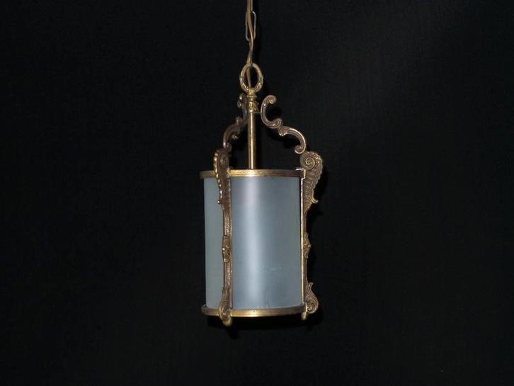 Oude lantaarn met mat rond glas, Huis en Inrichting, Lampen | Hanglampen, Gebruikt, 75 cm of meer, Glas, Ophalen