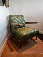 Lifestyle dik leren fauteuil groen, Ophalen, 75 tot 100 cm, Zo goed als nieuw, Leer