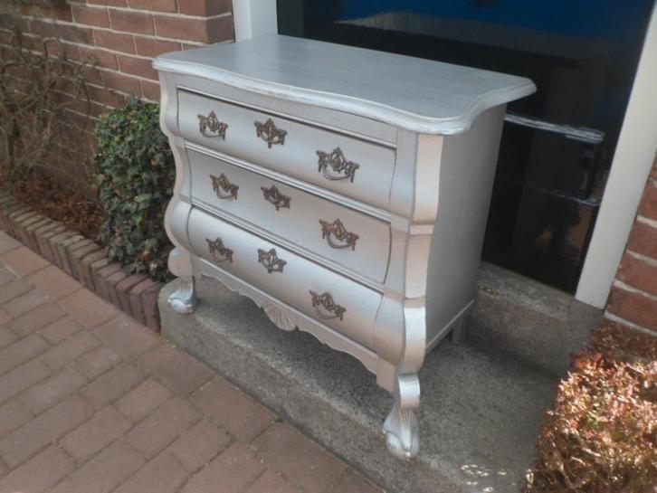 Vintage Ladekastje Buikkastje Zilver ladekast grijs eiken, Huis en Inrichting, Kasten | Ladekasten, Gebruikt, Minder dan 100 cm