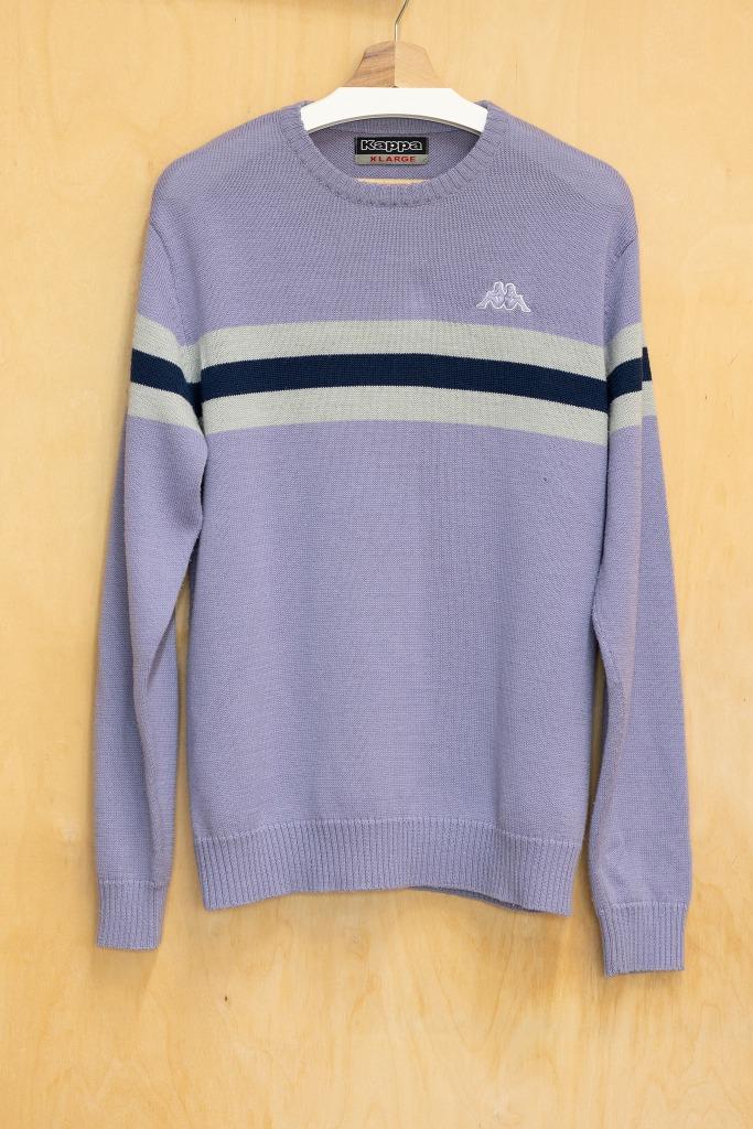 Kappa 90’s paars lila wollen trui met streep XL, Kleding | Heren, Truien en Vesten, Zo goed als nieuw, Maat 56/58 (XL), Paars