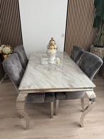 Marmeren Eettafel met 4 Stoelen, Huis en Inrichting, Ophalen, Zo goed als nieuw, 4 tot 6 stoelen