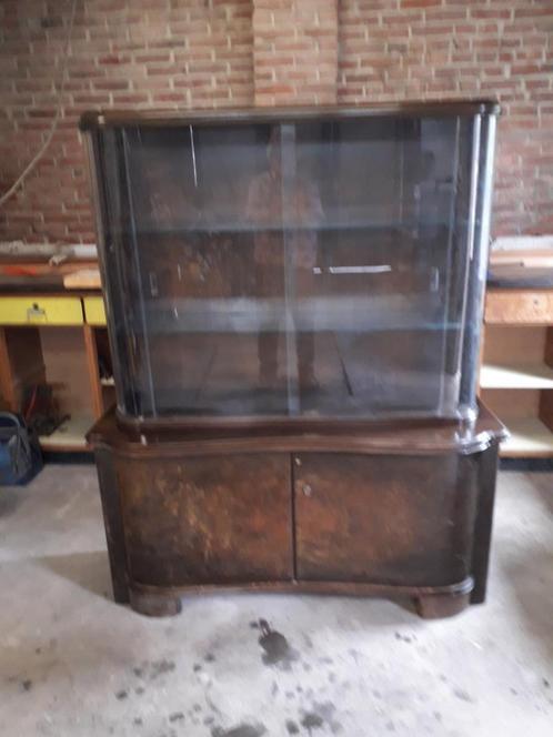 Vintage vitrinekast twee delen, Huis en Inrichting, Kasten | Vitrinekasten, Gebruikt, 150 tot 200 cm, 100 tot 150 cm, 25 tot 50 cm