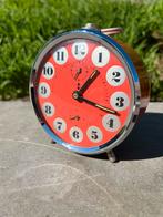 Vintage oranje mechanische HEMA alarmklok, Huis en Inrichting, Woonaccessoires | Klokken, Ophalen of Verzenden, Zo goed als nieuw