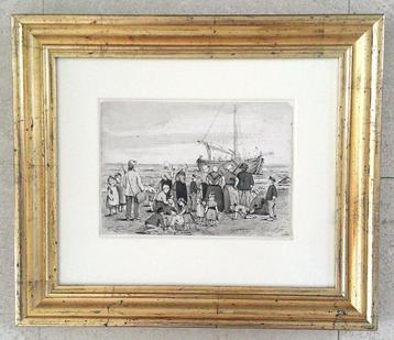 Schilder komt aanlopen op het strand Katwijk ? - ca. 1920 beschikbaar voor biedingen