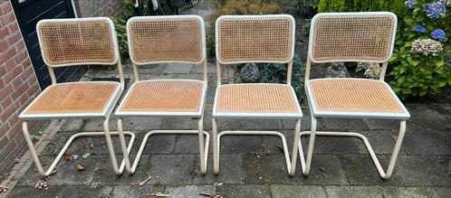 Stoel 4x wit in de stijl van Marcel Breuer / Thonet S32, Huis en Inrichting, Stoelen, Gebruikt, Vier, Metaal, Riet of Rotan, Wit