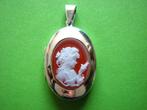 Mooi Zilveren Medaillon met Camee - Meisje met Vogeltje, Verzenden, Zilver, Hanger
