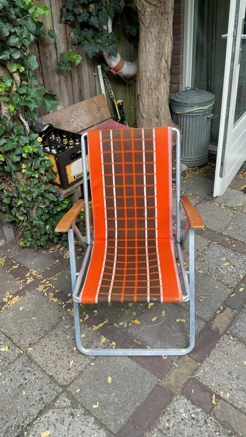 Vntage kampeerstoel, klapstoel, bruin oranje, Caravans en Kamperen, Kampeermeubelen, Gebruikt, Campingstoel, Ophalen of Verzenden
