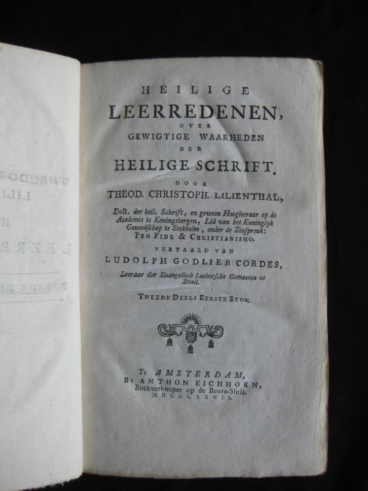 Lilienthal, Heilige leerredenen over gewigtige waarheden...., Antiek en Kunst, Antiek | Boeken en Bijbels, Ophalen of Verzenden