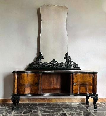 Art Deco toilettafel met spiegel Italiaans– Walnoten Fineer beschikbaar voor biedingen