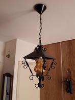 Gietijzeren hanglamp plafondlamp met gele kap, Ophalen, Gebruikt