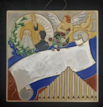 Bijzondere Westraven cloisonné tegel BRUIDSTEGEL Engel Orgel beschikbaar voor biedingen