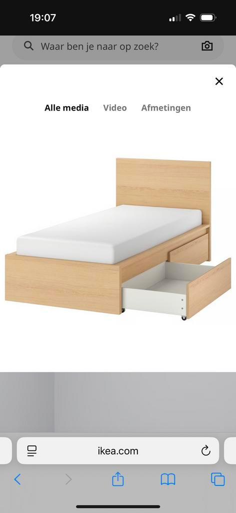 Eenpersoonsbed met lades (Malm Ikea), Huis en Inrichting, Slaapkamer | Bedden, Zo goed als nieuw, Eenpersoons, 90 cm, 200 cm, Hout