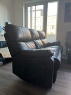 Zwarte leren 3-zits relaxbank met voetensteun+middenconsole, Huis en Inrichting, Banken | Sofa's en Chaises Longues, Ophalen, Leer