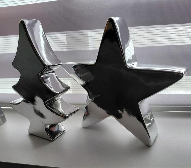 Zilverkleurige Kerstboom & Ster Decoratie, Diversen, Kerst, Ophalen of Verzenden, Gebruikt