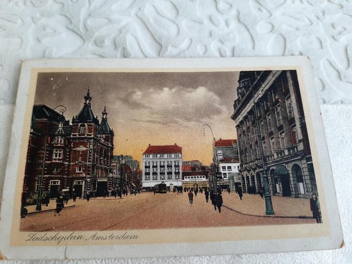 amsterdam  leidscheplein tram volk  1915 tekst, Verzamelen, Ansichtkaarten | Nederland, Limburg, Voor 1920, Ophalen of Verzenden