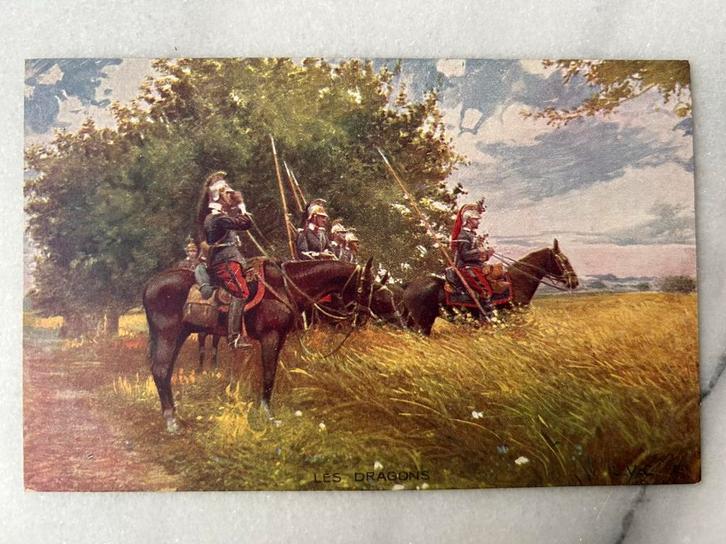 Wo1: ak dragons frans les dragons, Verzamelen, Militaria | Algemeen, Landmacht, Foto of Poster, Nederland, Ophalen of Verzenden