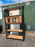 Stoere oude Franse metalen kast boekenkast met vitrine, Ophalen