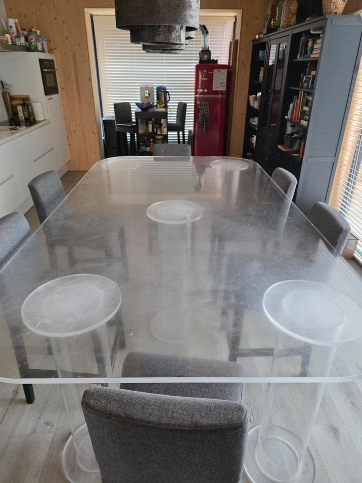 plexiglas vergader/eettafel 8 persoons, Huis en Inrichting, Tafels | Eettafels, Gebruikt, 100 tot 150 cm, 200 cm of meer, Vijf personen of meer