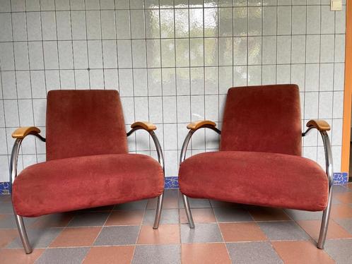 2X Gelderland fauteuil 5470, Huis en Inrichting, Fauteuils, Gebruikt, Hout, Metaal, Stof, 50 tot 75 cm, 75 tot 100 cm, Ophalen