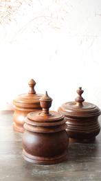 Antieke set van 3 houten tabakspotten, Antiek en Kunst, Ophalen of Verzenden