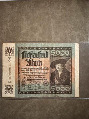 Duitse Bankbiljet – 5000 Mark (1922 – Weimar Republiek) beschikbaar voor biedingen