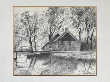 Tekening van een oude boerderij beschikbaar voor biedingen