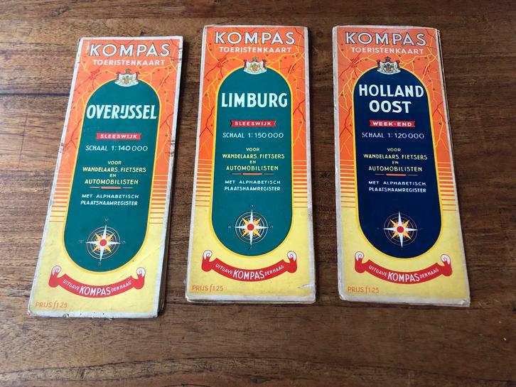 Vintage Kompas Toeristenkaarten - Nederland, Boeken, Atlassen en Landkaarten, Gelezen, Landkaart, Nederland, 1800 tot 2000, Ophalen of Verzenden