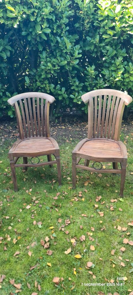 Klassieke houten bistro/caféstoel teakhout, Huis en Inrichting, Stoelen, Gebruikt, Twee, Hout, Bruin, Ophalen of Verzenden