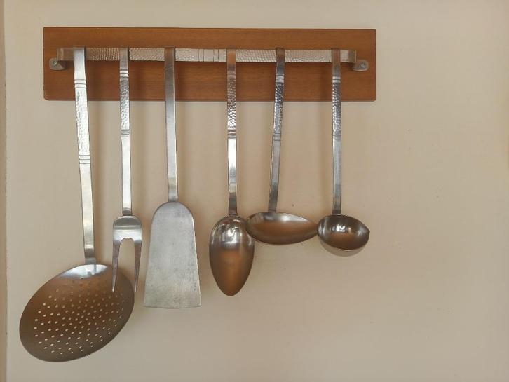 Vintage lepelrek 5delig + extra spatel merk G Sola Z, Antiek en Kunst, Antiek | Bestek, Ophalen of Verzenden