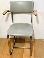 Vintage gispen stoel beuken Grijze Stoel met Armleuningen, Huis en Inrichting, Stoelen, Gebruikt, Ophalen of Verzenden, Metaal