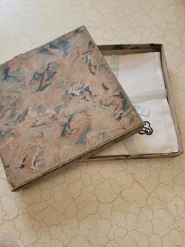 doosje met 6 vintage zakdoeken, Antiek en Kunst, Curiosa en Brocante, Ophalen of Verzenden