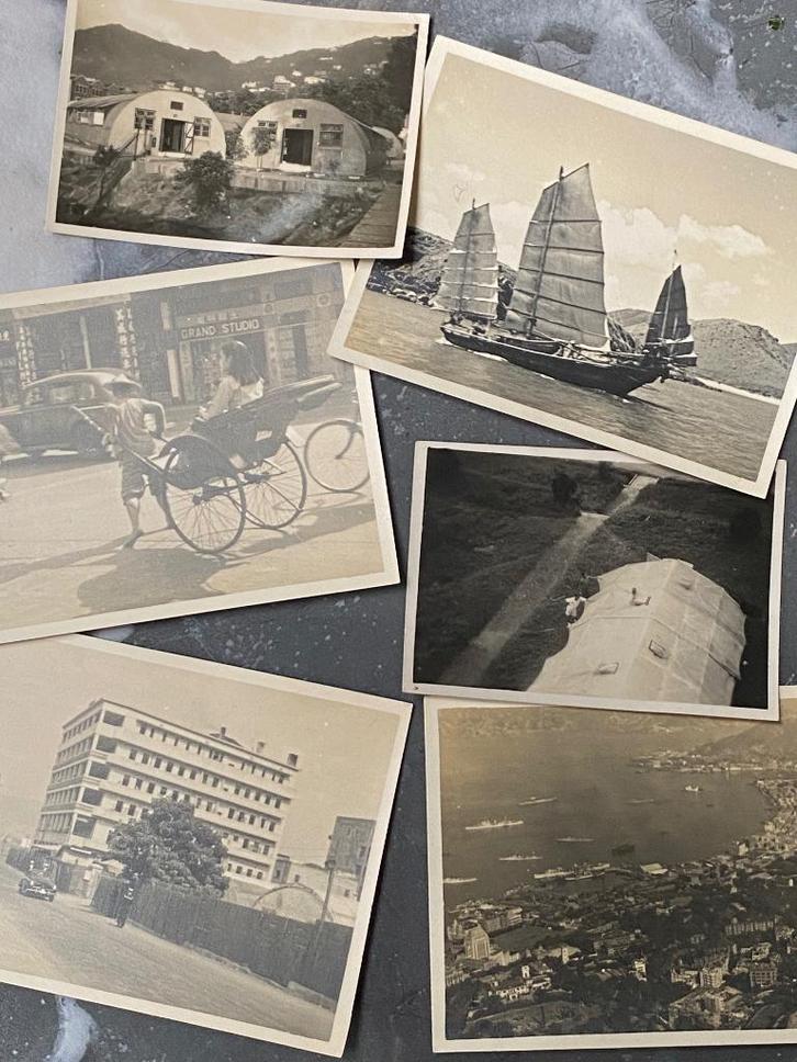 6 kleine foto's basiskamp op Hong Kong eiland 1947, Verzamelen, Foto's en Prenten, Gebruikt, Foto, Overige onderwerpen, 1940 tot 1960