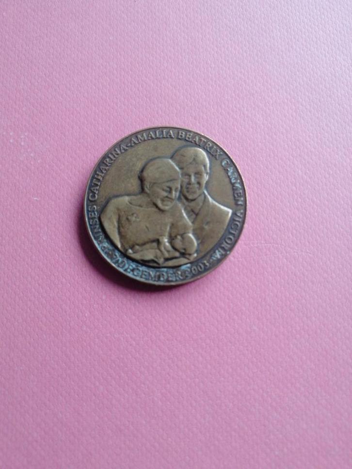 Prinses Amalia Geboorte Pennig 2003, Verzamelen, Koninklijk Huis en Royalty, Gebruikt, Postzegel(s) of Munt(en), Nederland, Ophalen of Verzenden