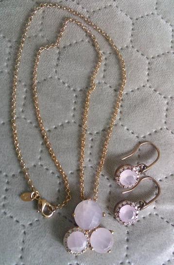 Bronzallure ketting + oorbellen rosekleurige met rozenkwarts beschikbaar voor biedingen