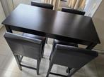 Hoge eettafel met 4 lederen barkrukken, Ophalen, Zo goed als nieuw, Inclusief barstoelen