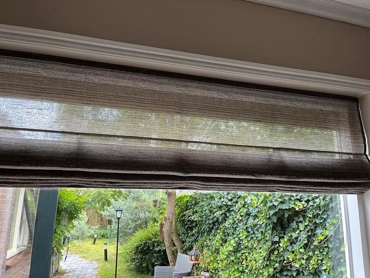 2 prachtige vouwgordijnen, taupe licht transparant, Huis en Inrichting, Stoffering | Gordijnen en Lamellen, Zo goed als nieuw
