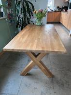 Eiken Houten Eettafel met Kruispoot Onderstel, Ophalen, Gebruikt, 100 tot 150 cm, Eikenhout