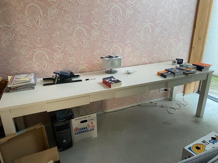 wit bureau met lades, Huis en Inrichting, Tafelonderdelen, Gebruikt, 150 tot 200 cm, 50 tot 100 cm, Rechthoekig, Grenenhout, Ophalen