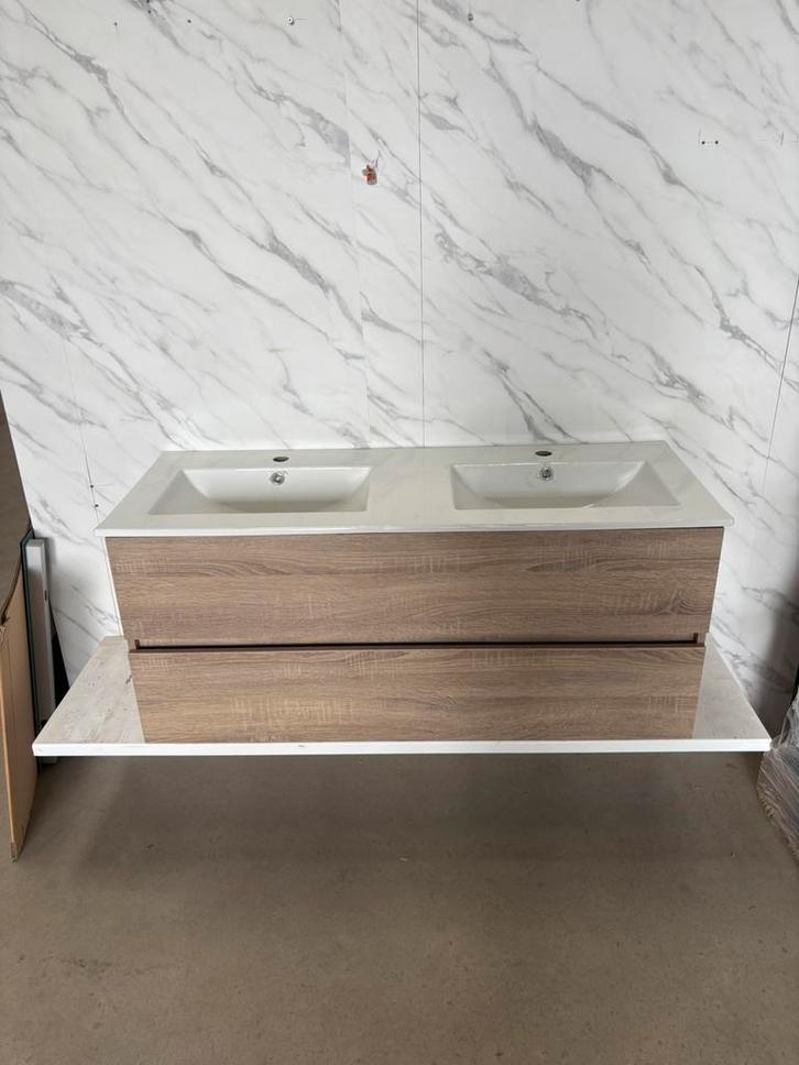 Badkamermeubel 120cm - grijs eiken- keramische wastafel, Huis en Inrichting, Badkamer | Badkamermeubels, Nieuw, Wasbak of Wastafel