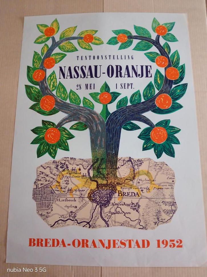 Nassau-Oranje Tentoonstelling Breda 1952 Affiche, Verzamelen, Posters, Gebruikt, Reclame, A1 t/m A3, Rechthoekig Staand, Ophalen of Verzenden