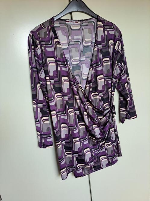 Paars grijze lange overslag tuniek, Kleding | Dames, Blouses en Tunieken, Zo goed als nieuw, Maat 42/44 (L), Paars, Verzenden